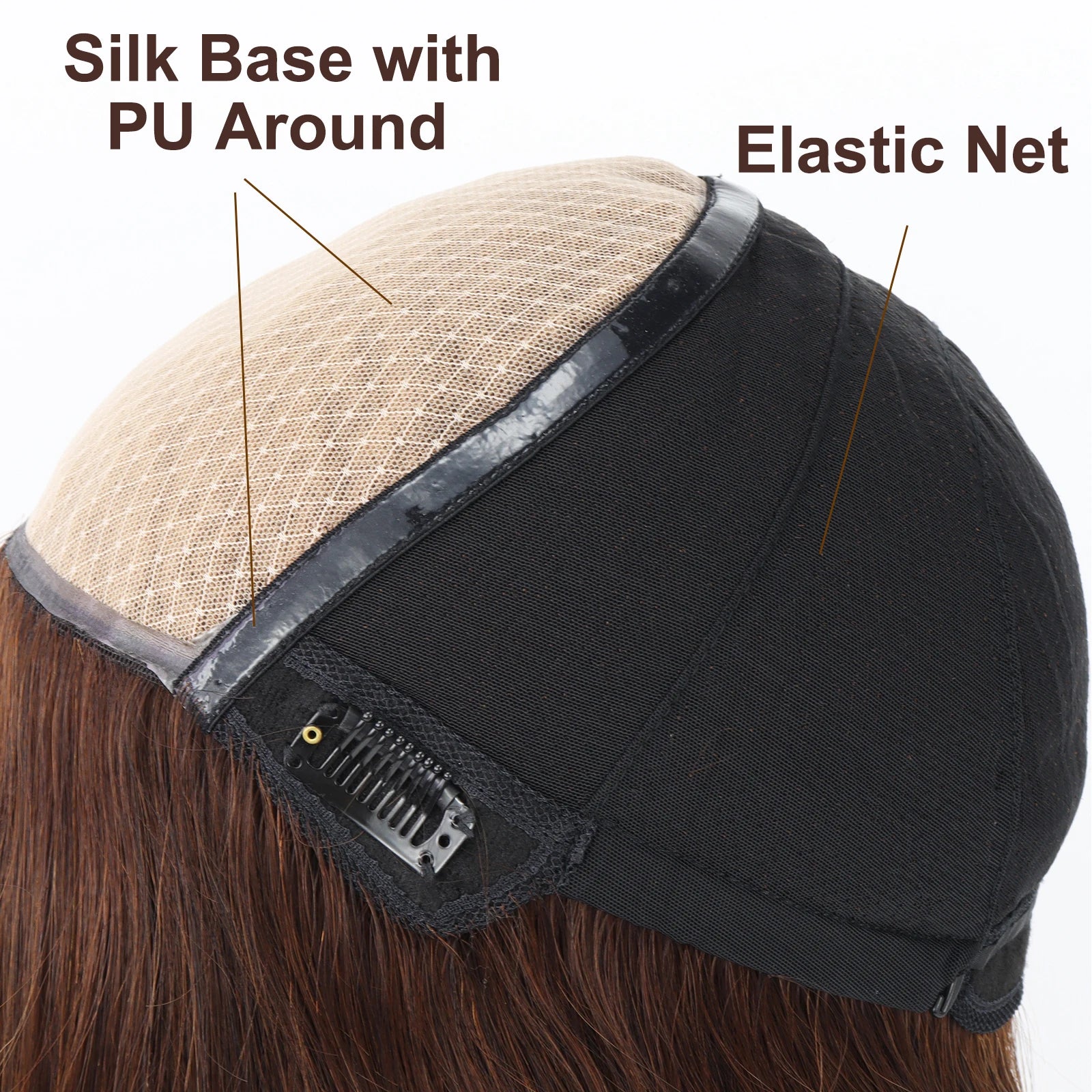 Layer Human Hair Wig for Women 6x6" Silk Base Wig with PU Around Medium Brown Hair Wig with Elastic Net Soft Breathable