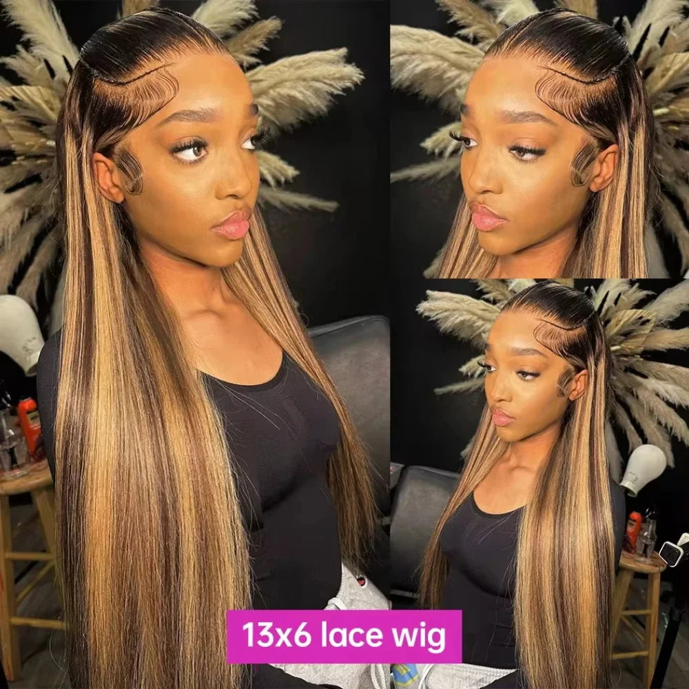 Highlight Wig 13x6 Human Hair Honey Blonde Brown Colored HD Lace Front Wigs For Women Pre Plucked Bone Straight Lace Frontal Wig