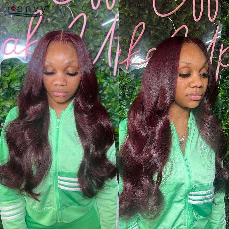 Burgundy Human Hair Wigs Pre Plucked Body Wave 13X4 Hd Lace Frontal Wig For Women Cherry Red Colored Curly Wig On Sale 30 34Inch