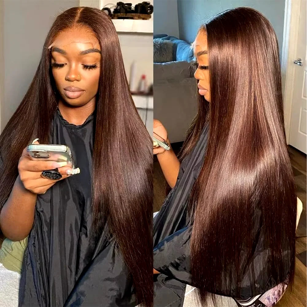 #4 Chocolate Brown Human Hair Wig 13x4 13x6 Hd Lace Frontal Wigs Pre Plucked 200% Density Straight Brown Human Hair Wig