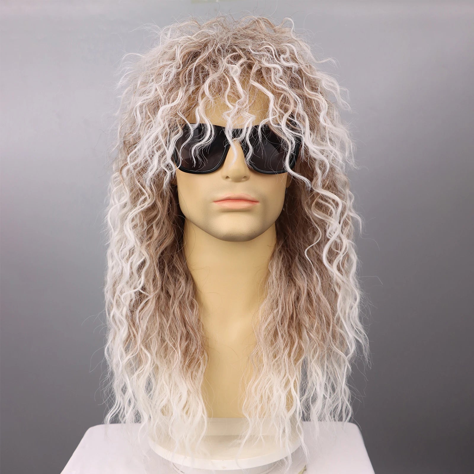 80s Rocker Synthetic Wigs for Men Mullet Wig Long Curly Hair Wig Kiss Wig Perfect for Halloween Cosplay DIY Themed Costume Party