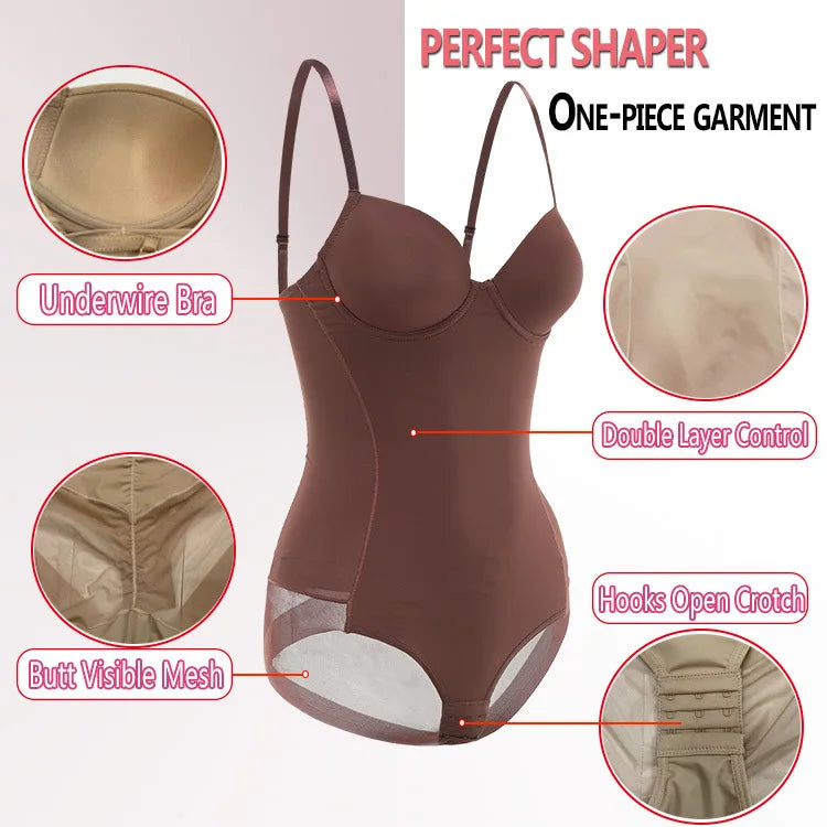 Underwire White Bodysuit Women Shapers Stretch Solid Color Silky Underwear Shapewear