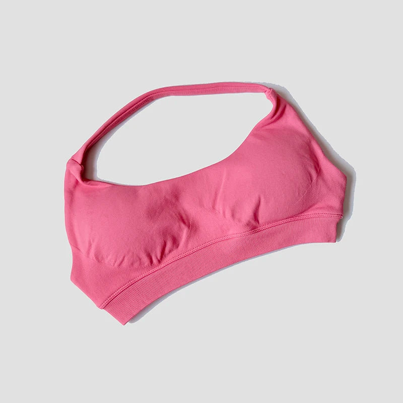 Sports Bra Women Shockproof Seamless Halter Top High Support Push-up Open Back Gym Wear Fitness Workout Underwear