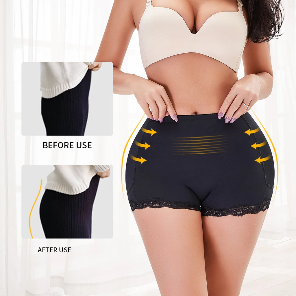 Women Padded Butt and Hip Shapewear Fake Ass Butt Pads Buttocks Panties with Lace Sexy Butt Push Up Panty Body Shaper Shorts
