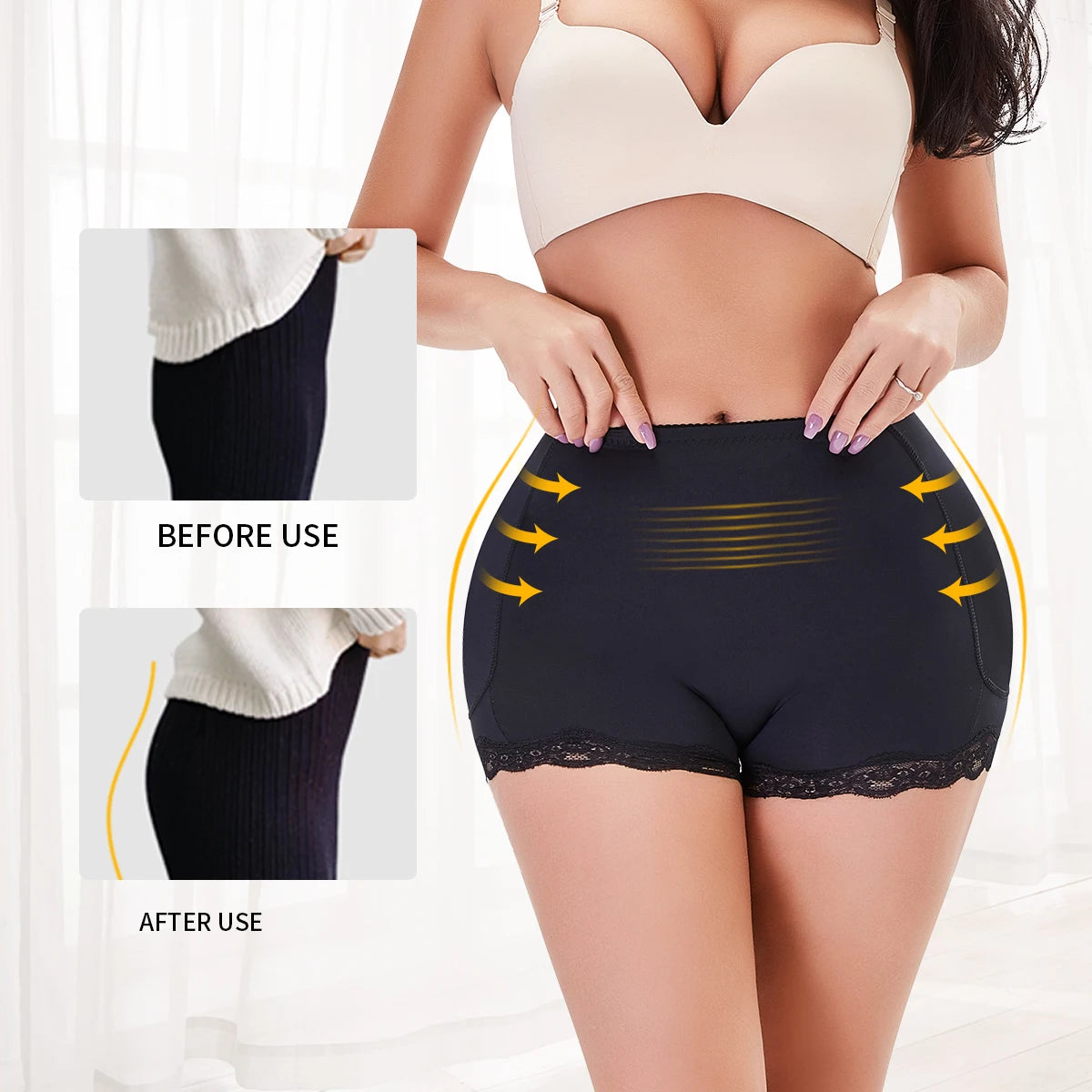 Women Padded Butt and Hip Shapewear Fake Ass Butt Pads Buttocks Panties with Lace Sexy Butt Push Up Panty Body Shaper Shorts