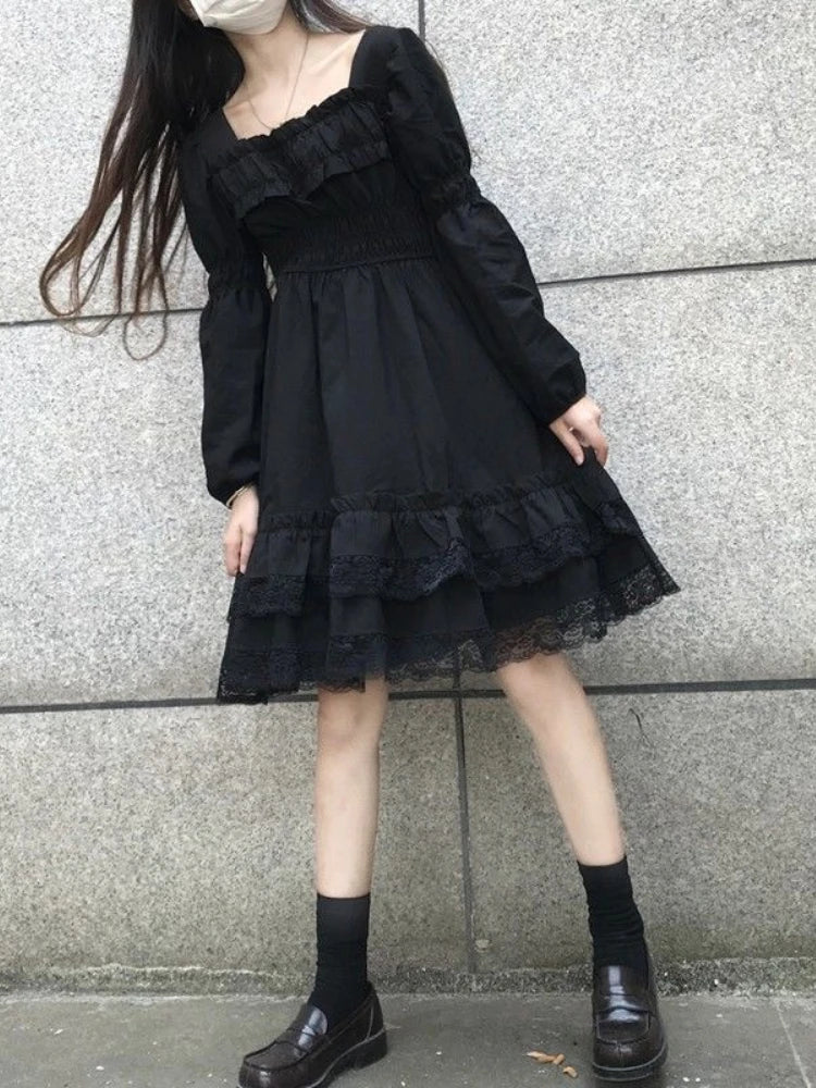 Black Dresses Women Fashion All-match Designed Harajuku Streetwear Aesthetic Clothing Hepburn Vestidos De Mujer Daily Ins Chic