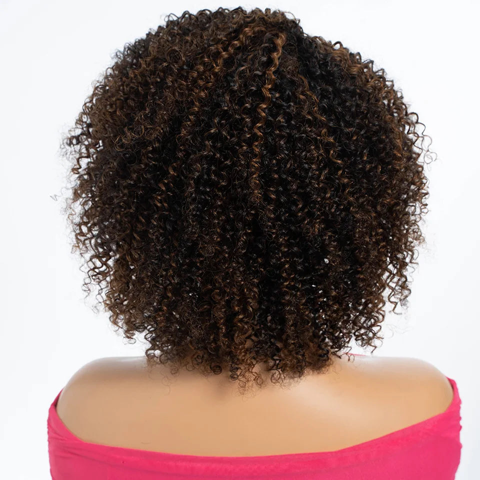 Curly Human Hair Wig Short Kinky Curly Wigs For Women 12inches Brown Afro Curly Human Hair Wigs On Clearance Sale 180density