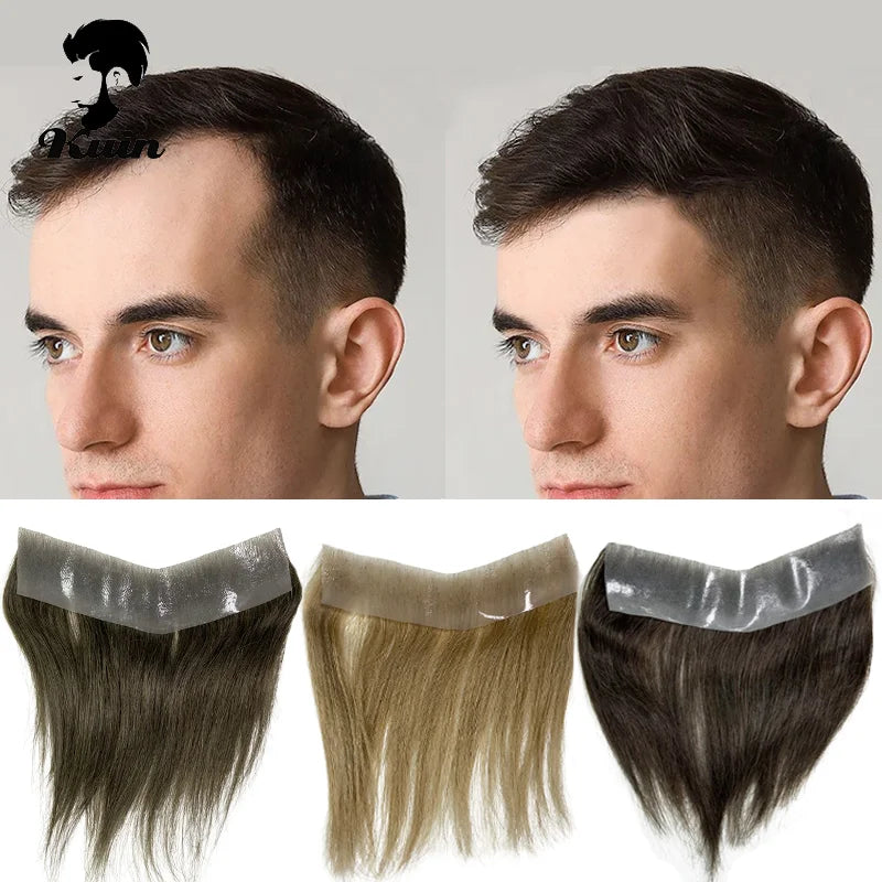 V Frontal Toupee for Men Wigs 2.5x16 Thin Skin PU V Loop Men Toupee Breathable V Style Front Wigs Blonde Color Forehead Hairline