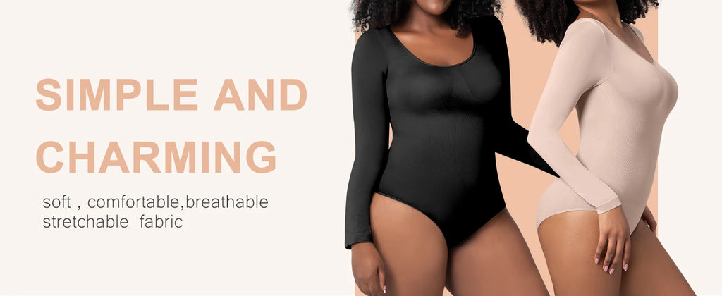 Bodysuits Shapewear for Women Thong Shaper Corsets Long Sleeve Seamless Waist Trainer Crew Neck BodySuit
