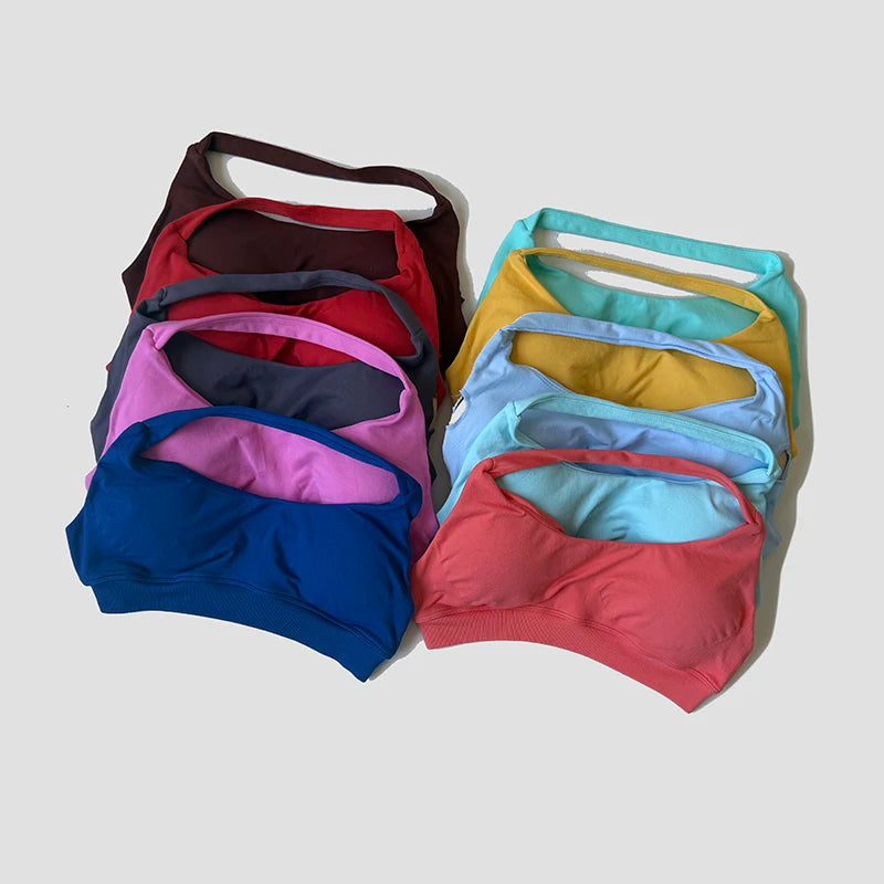 Sports Bra Women Shockproof Seamless Halter Top High Support Push-up Open Back Gym Wear Fitness Workout Underwear