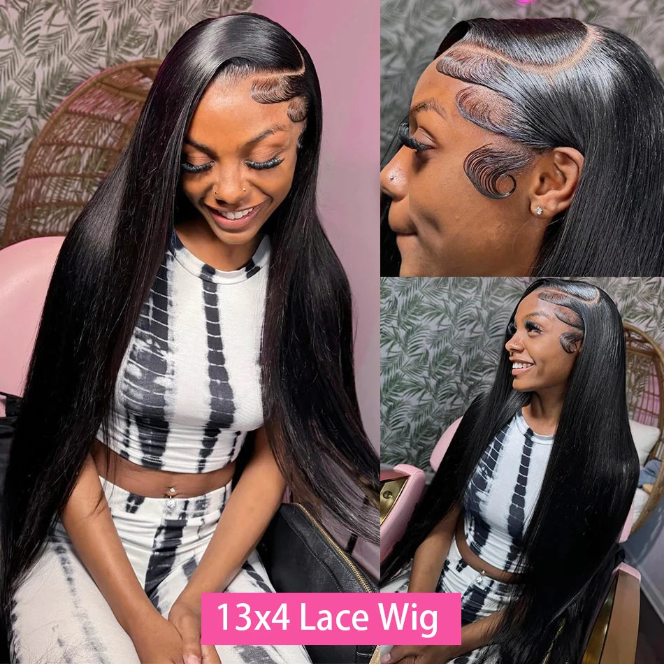 30 36 40 Inch 13x6 HD Transparent Bone Straight Human Hair Lace Frontal Wigs 250 Density 4x4 Closure Human Hair Wigs for Women