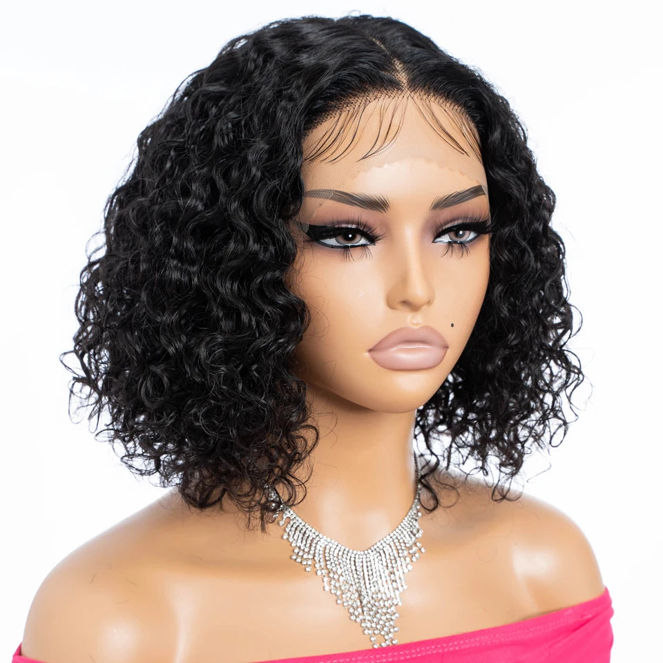 Sleek Curly Human Hair Wigs For Women 12 Inch Short Curly Bob Human Hair Wigs 13X6X1 Lace Front Wigs Natural Curly Bob Lace Wigs