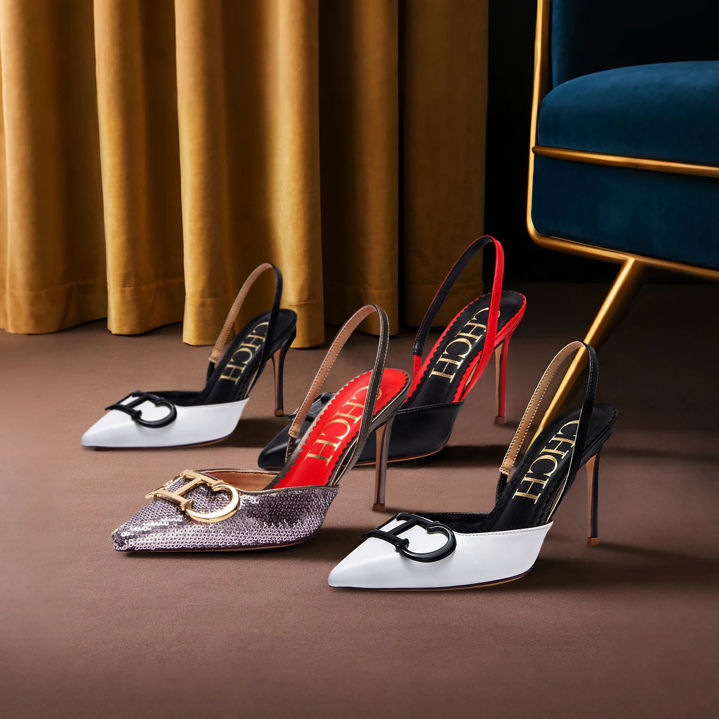 CHCH Luxury Brand High Heels Fashion Women Sandals Elegant Pointed Ladies Slingback Party Wedding Bridal Dress Shoes Woman