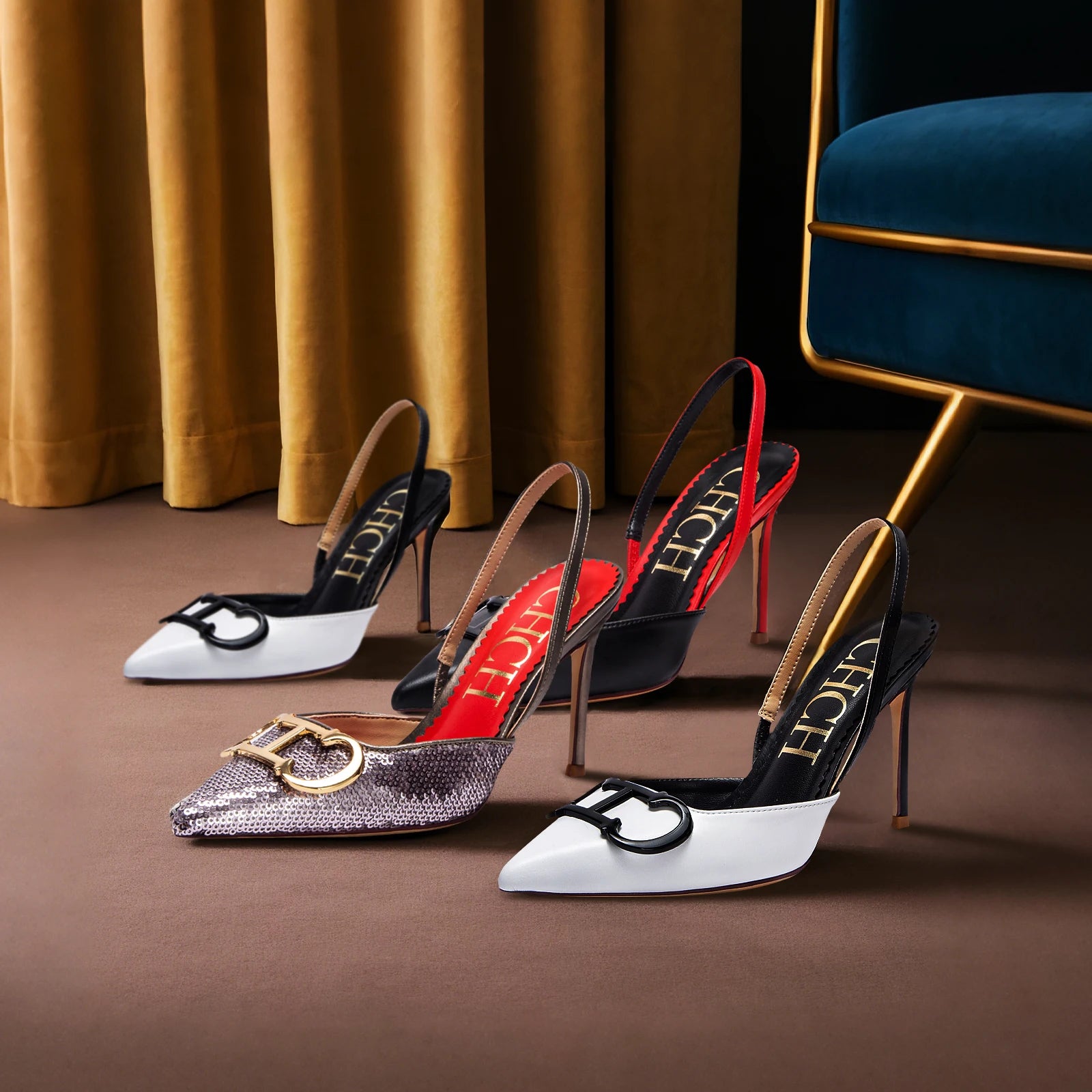CHCH Luxury Brand High Heels Fashion Women Sandals Elegant Pointed Ladies Slingback Party Wedding Bridal Dress Shoes Woman