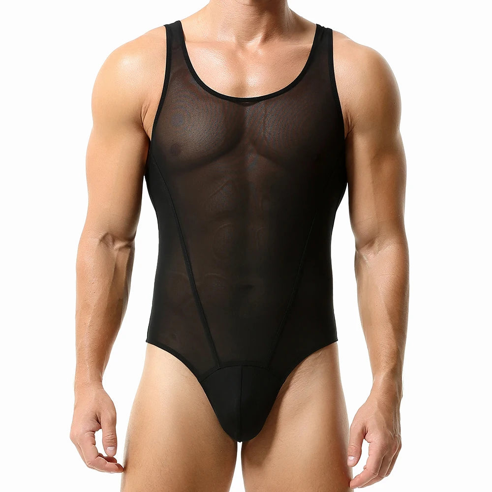 TAUWELL Mens Shapewear Singlets Sexy Underwear Fitness Sport Mesh Breathable Undershirts Men Bodysuit Thongs