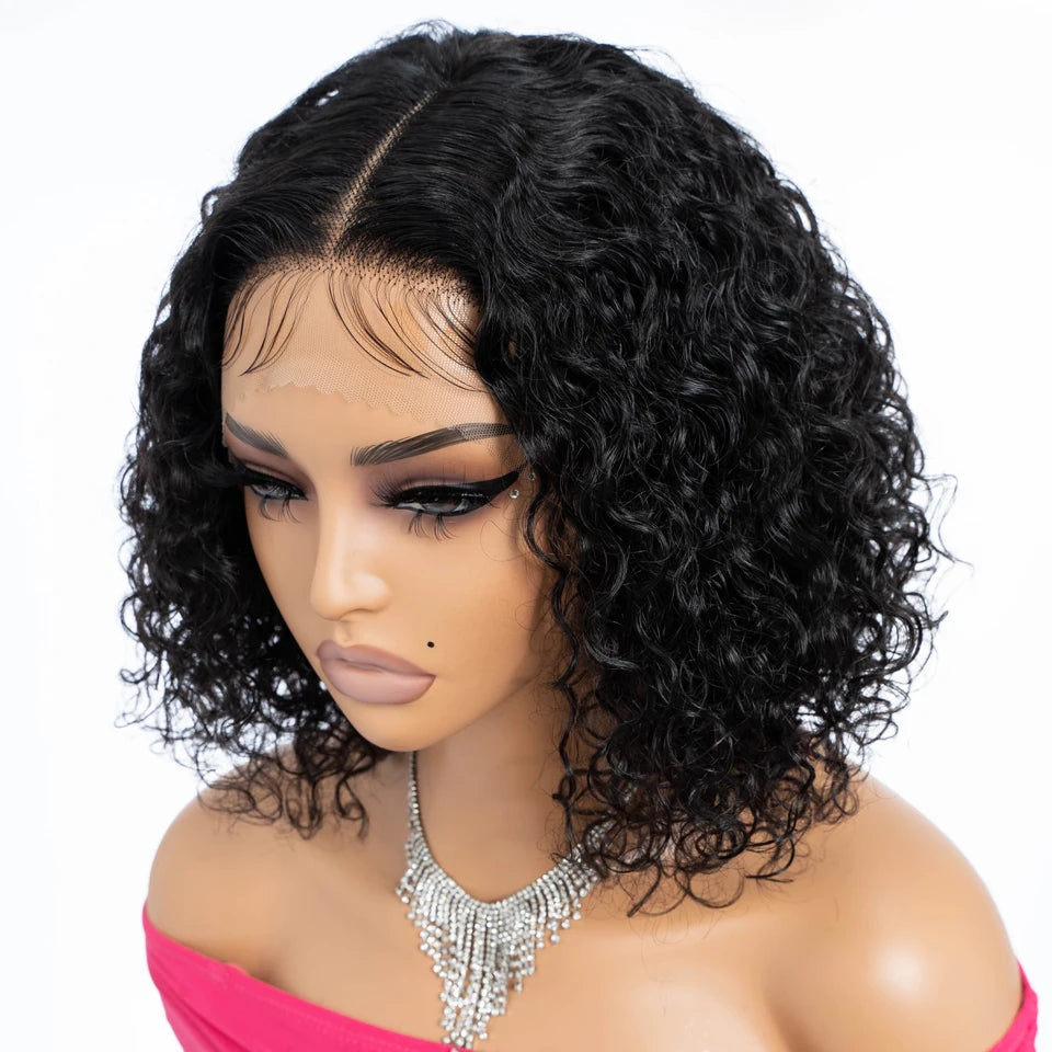 Sleek Curly Human Hair Wigs For Women 12 Inch Short Curly Bob Human Hair Wigs 13X6X1 Lace Front Wigs Natural Curly Bob Lace Wigs