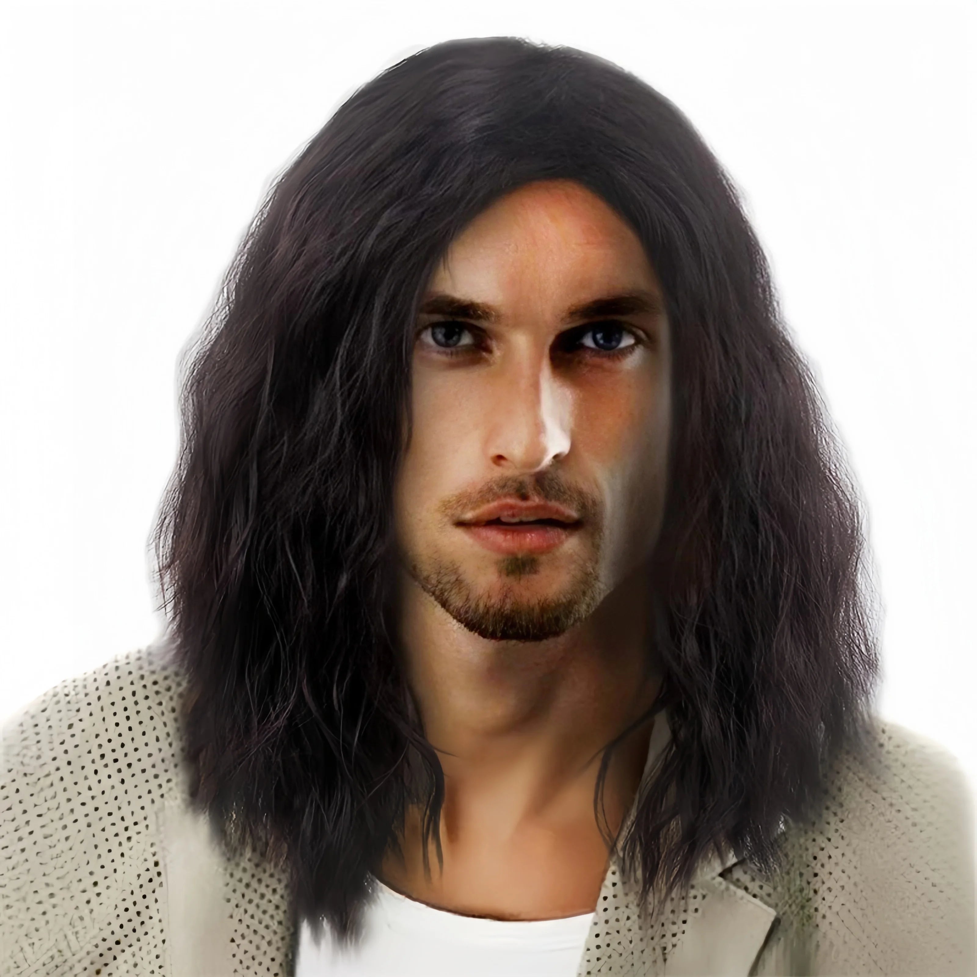 Wig men's shoulder-length curly hair handsome corn hot fashion synthetic fiber high temperature silk wig full head cover