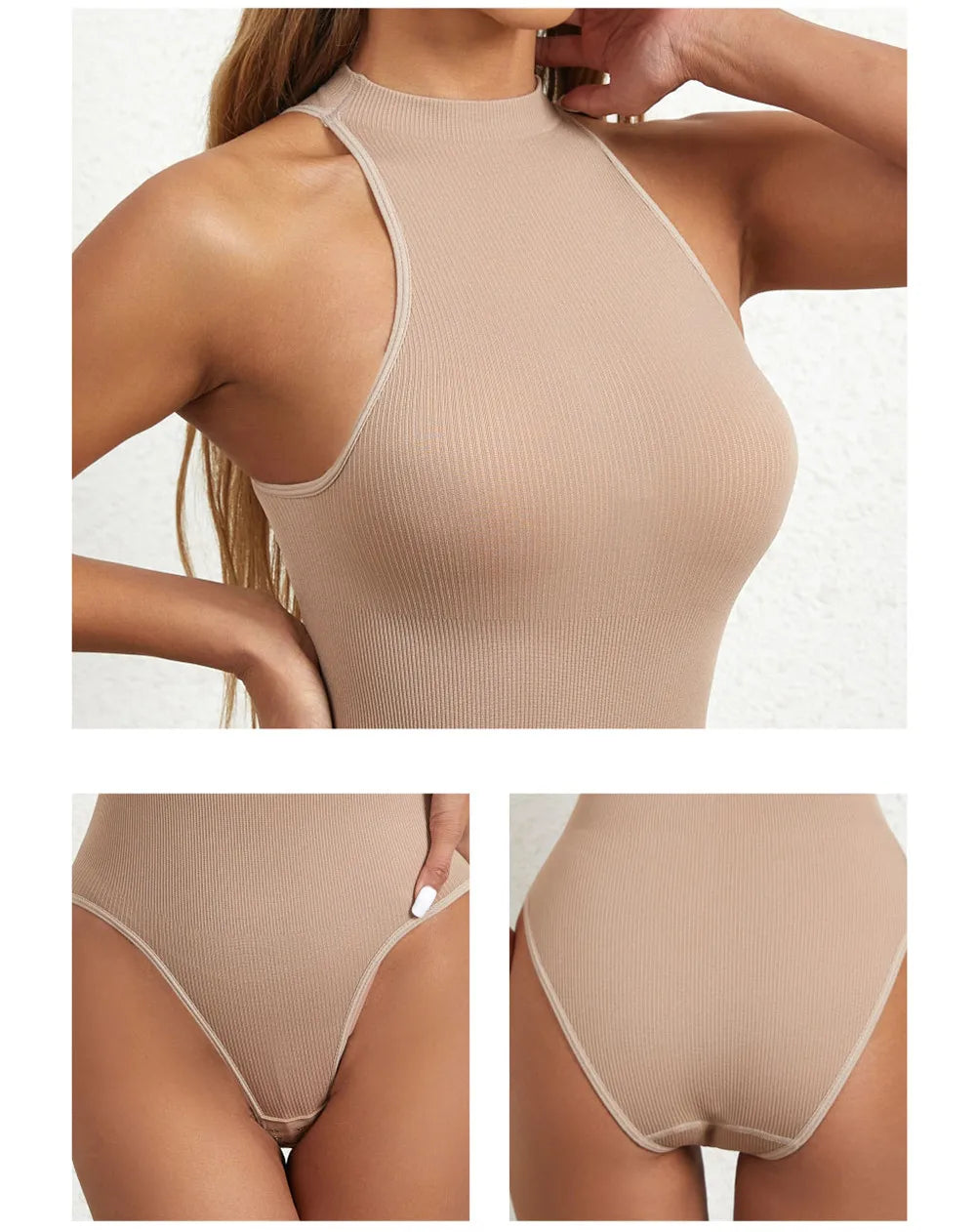 Women Round Neck Shaperwear Bodysuits Sleeveless Adjustable Buckle Tight Fitting Jumpsuit T-shaped Shapewear Corset