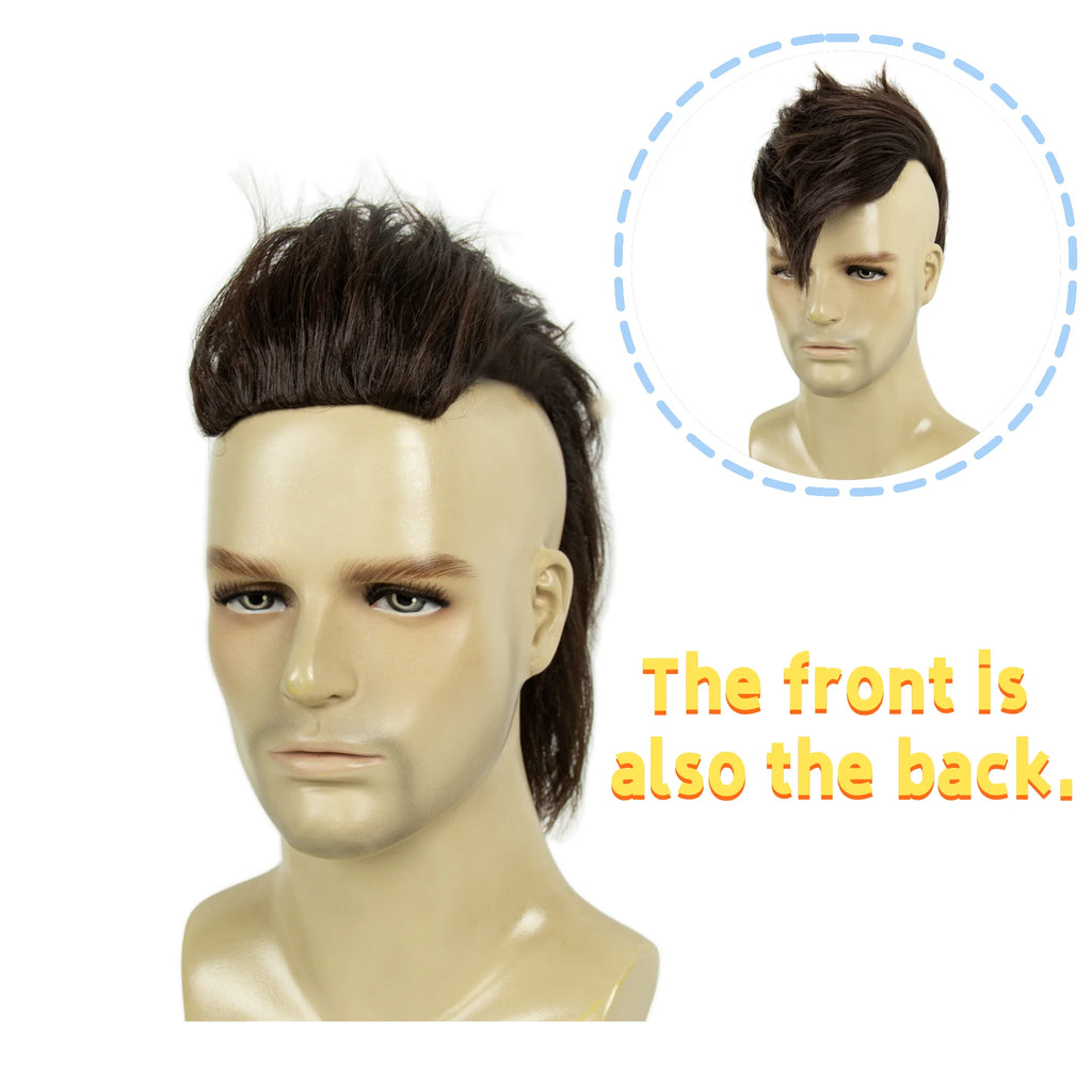 REEWES Men's Halloween Mohawk Wig in Brown Adults Short Hair Wigs for Men Synthetic Fiber Cosplay Hair Accessories