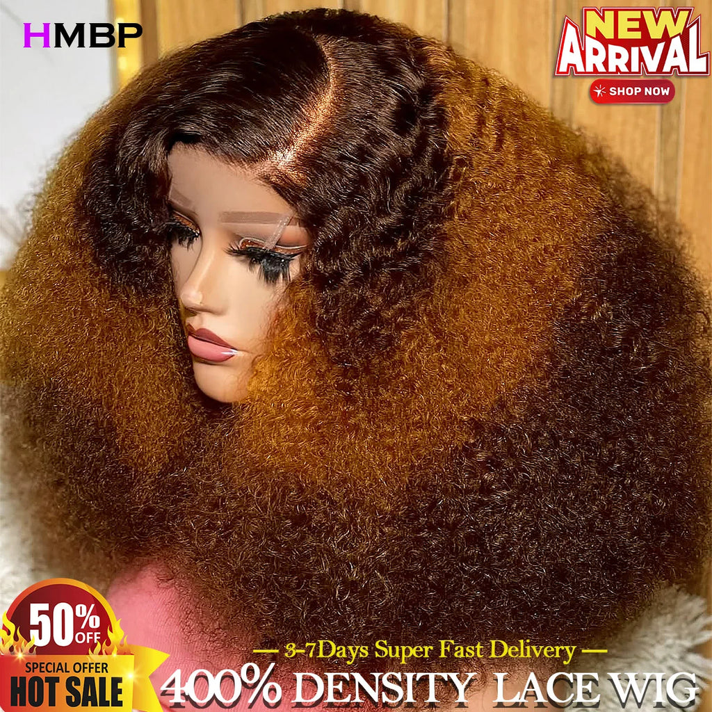 Glueless Wigs Human Hair Highlight Kinky Curly Wear and Go 13x6 Hd Lace Frontal Wig 450 Density Preplucked Closure Wig For Women