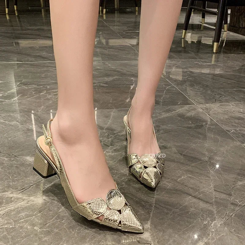 Elegant Woman Heeled Shoes New Fashion Shallow Women's Sandals Lady Pointe Toe Gold High Heels Female Wedding Bridal Sexy Sandal