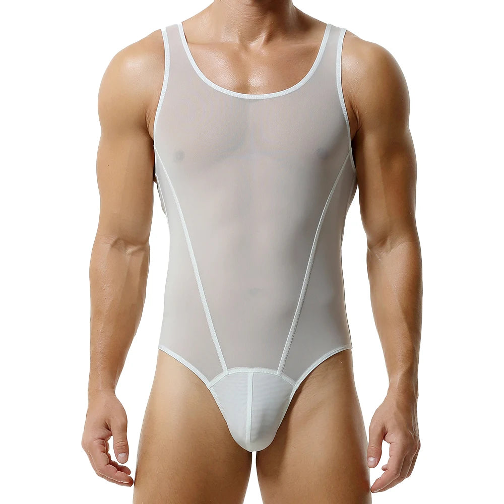 TAUWELL Mens Shapewear Singlets Sexy Underwear Fitness Sport Mesh Breathable Undershirts Men Bodysuit Thongs