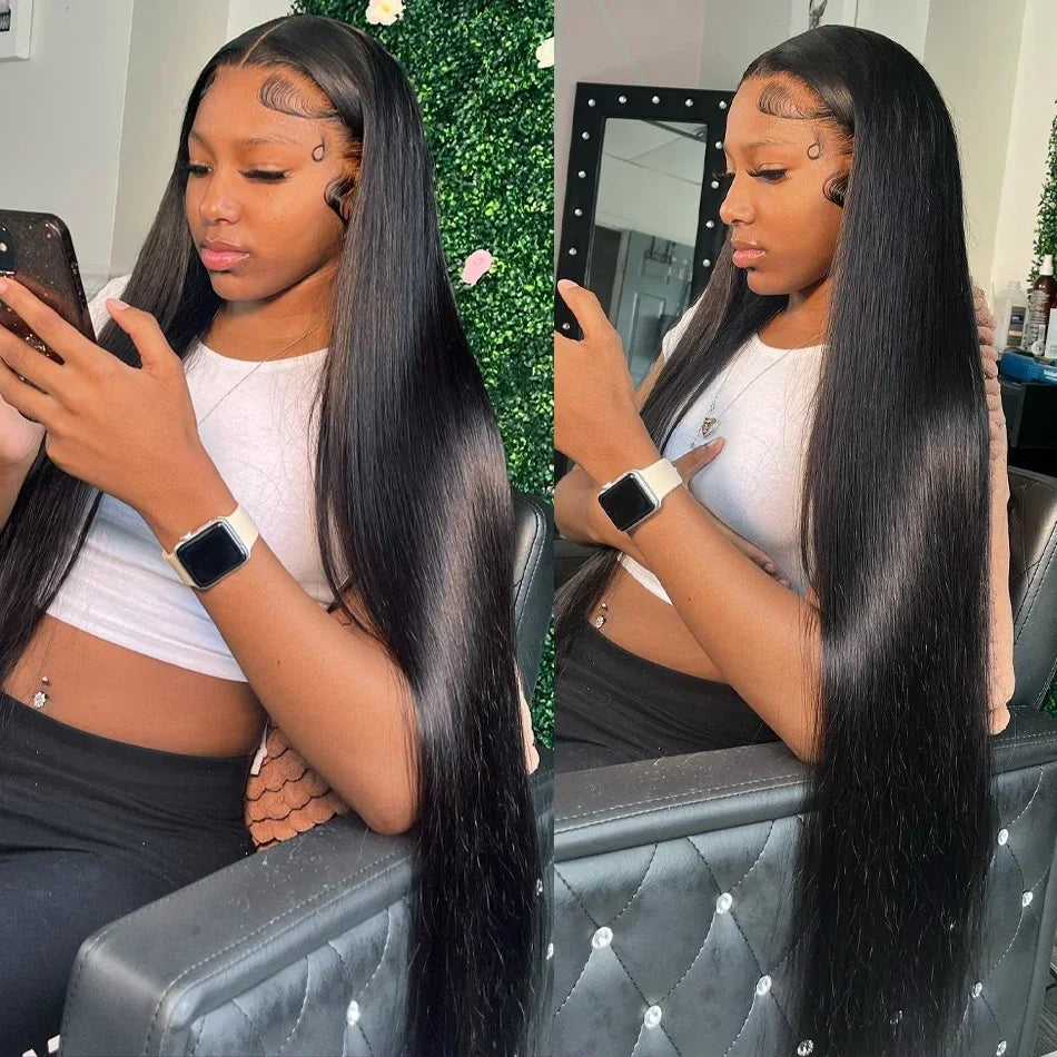 30 36 40 Inch 13x6 HD Transparent Bone Straight Human Hair Lace Frontal Wigs 250 Density 4x4 Closure Human Hair Wigs for Women