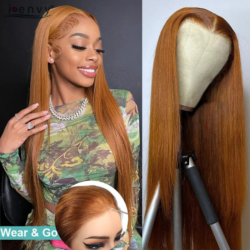 Red Burgundy Bye Bye Knots Wig Blonde Ginger Lace Front Wig 9X6 Glueless Wig Straight Human Hair Wigs Wear Go Pre-Cut Lace Wigs