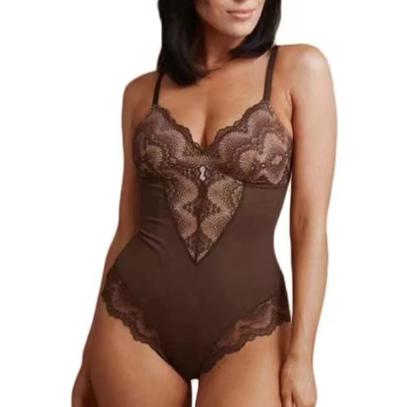 Women's Shapewear Body Shaper Sexy Lace V Neck Bodysuits OpenBody Suit Sexy Jumpsuit Underwear Lingerie