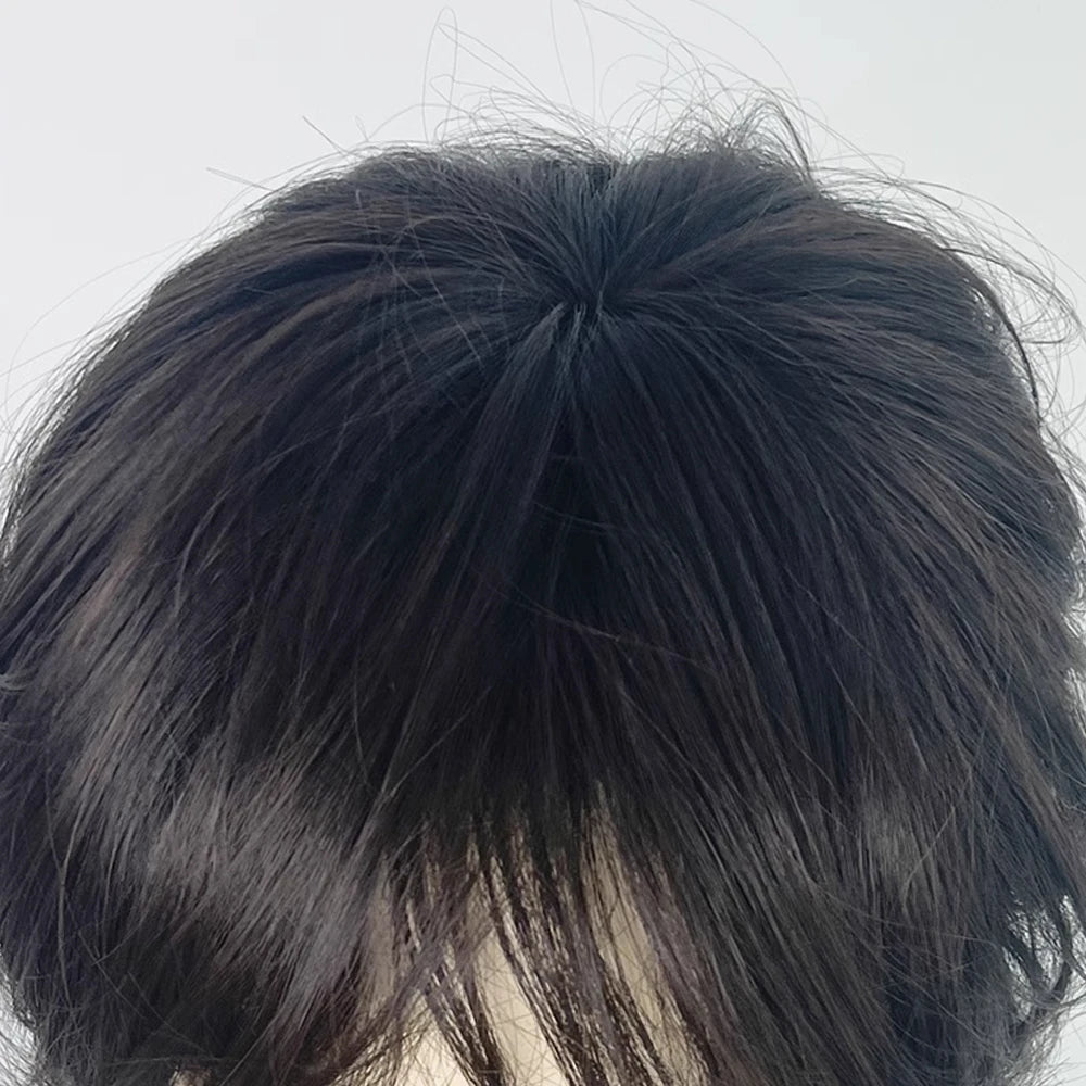 Short Mullet Head Wigs with Bangs Synthetic Straight Anime Men Black Gray Green Hair Wig for Daily Party Cosplay