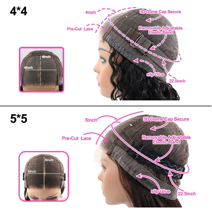 Wear And Go Wig With Layered Bang Glueless Ready To Wear Straight 360 Full lace Human Hair Wigs For Women 5x5 Lace Closure Wig