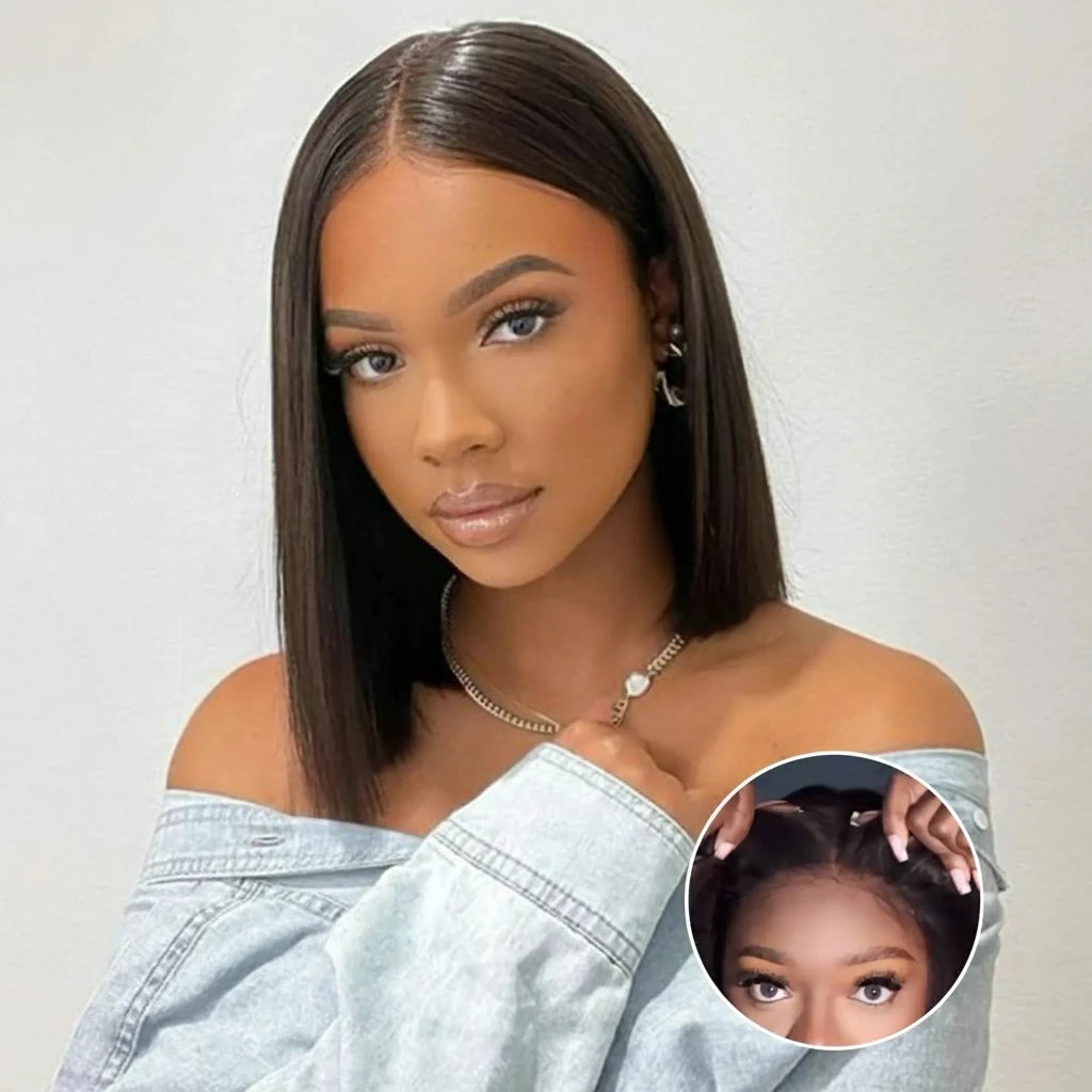 Put on and Go Glueless Wig Human Hair Pre Plucked Pre Cut Lace Bleached Knots Straight Short Bob Wigs Human Hair For Black Women
