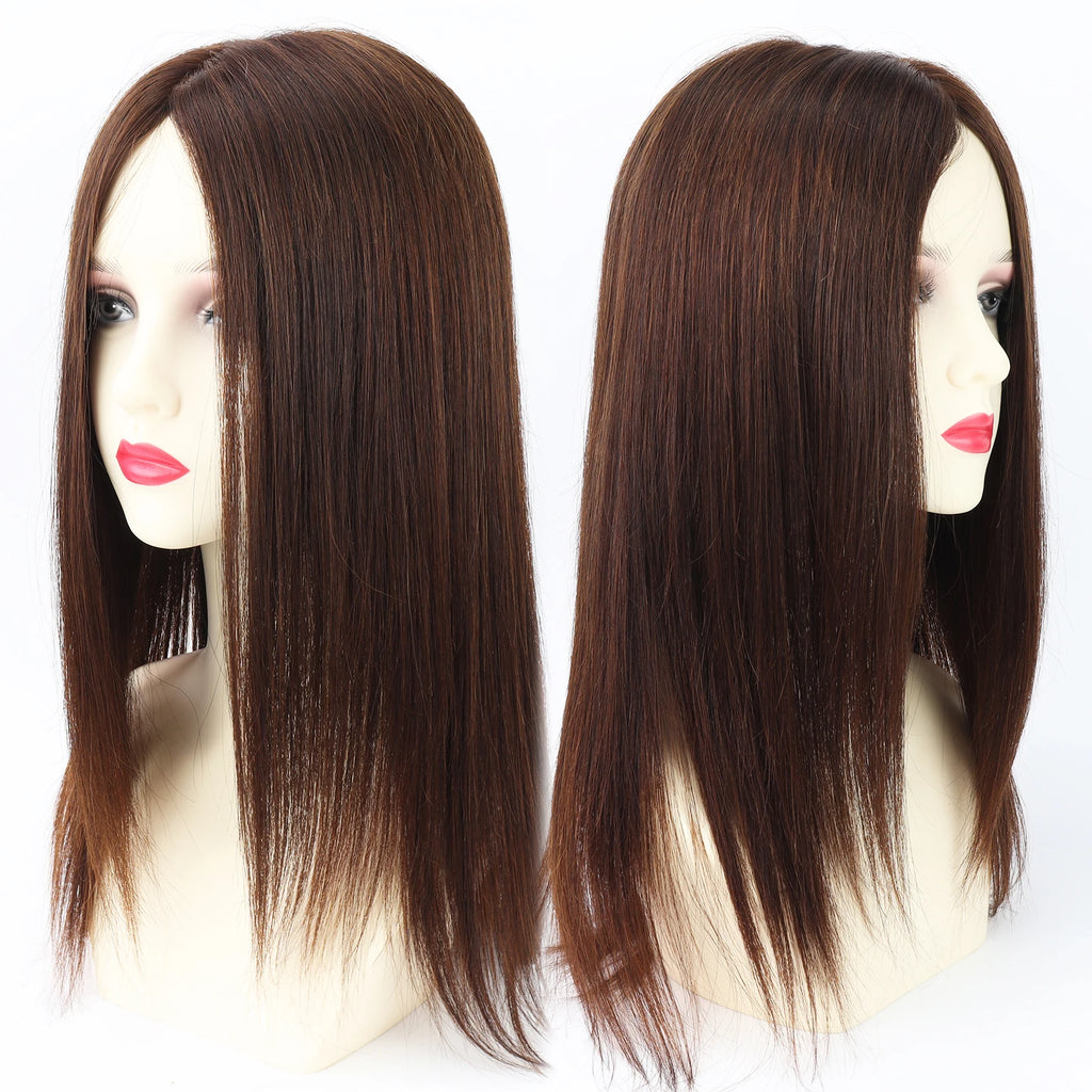 Layer Human Hair Wig for Women 6x6" Silk Base Wig with PU Around Medium Brown Hair Wig with Elastic Net Soft Breathable