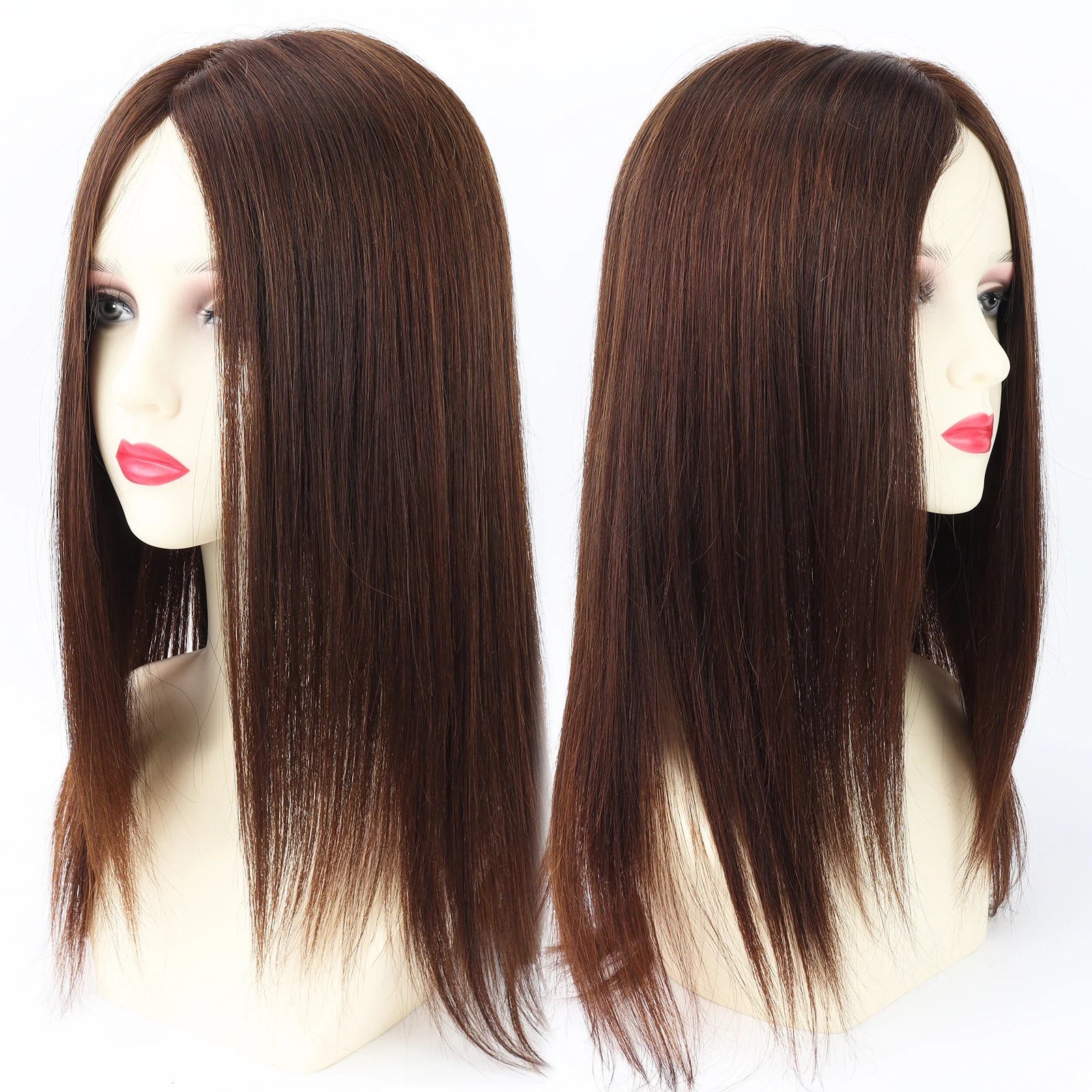 Layer Human Hair Wig for Women 6x6" Silk Base Wig with PU Around Medium Brown Hair Wig with Elastic Net Soft Breathable