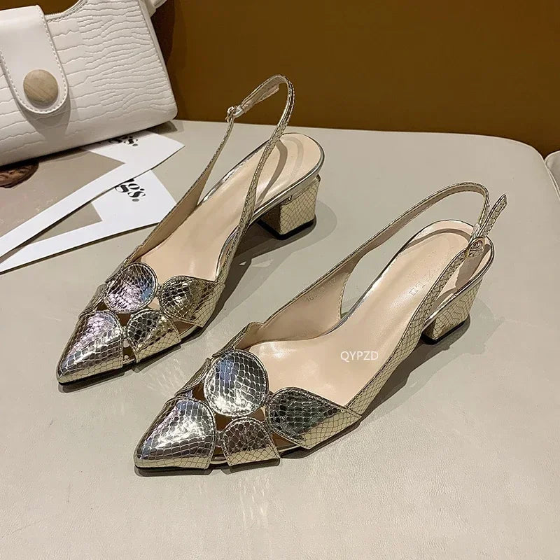 Elegant Woman Heeled Shoes New Fashion Shallow Women's Sandals Lady Pointe Toe Gold High Heels Female Wedding Bridal Sexy Sandal
