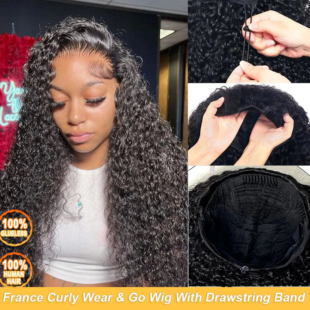 3 In 1 half wigs human hair Drawstring No lace wigs Half wig water wave human hair wig 100 human hair wigs for woman curly wigs
