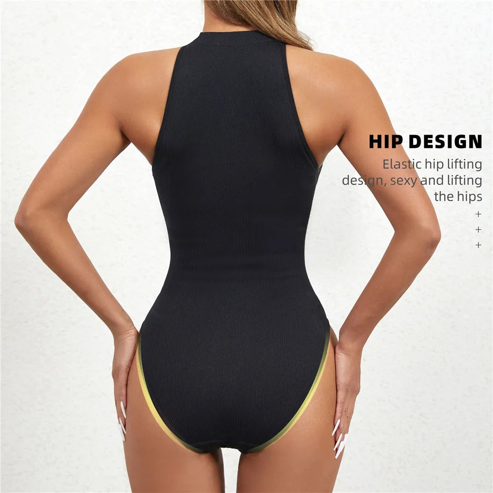 Women Round Neck Shaperwear Bodysuits Sleeveless Adjustable Buckle Tight Fitting Jumpsuit T-shaped Shapewear Corset