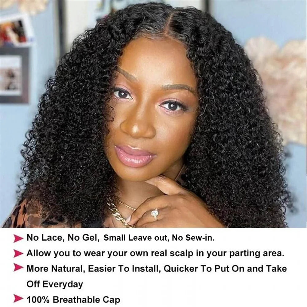 V Part Wig Human Hair No Leave Out Malaysian Afro Kinky Curly Human Hair Full Machine Made Wigs For Women 10-24 inch