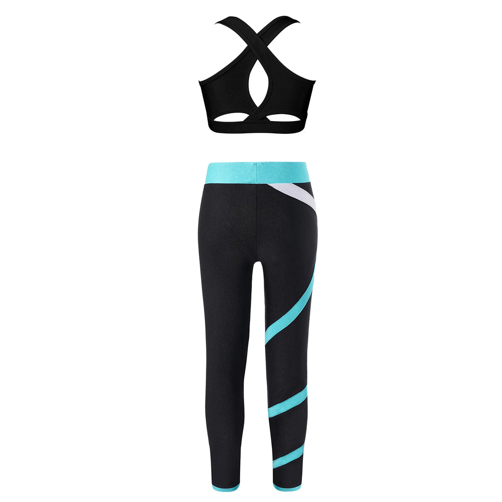 Sport Sets for Kids Girls Yoga Tracksuits Sleeveless U Neck Crop Top with Leggings Pants Set for Fitness Gym Workout Sportswear