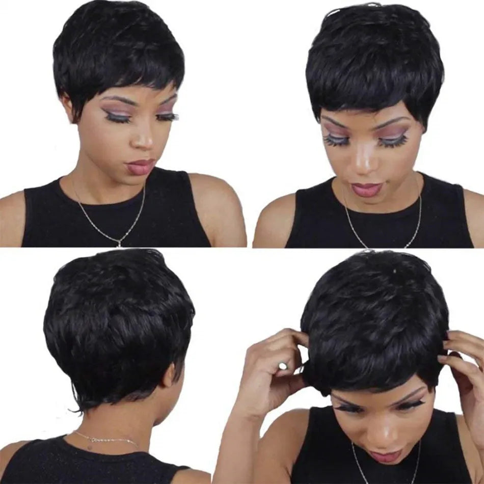 Deep Curly Human Hair Wigs For Women Non Lace Front Curly Wig With Bangs Full Machine Made Wig Brazilian Remy Hair Short Bob Wig