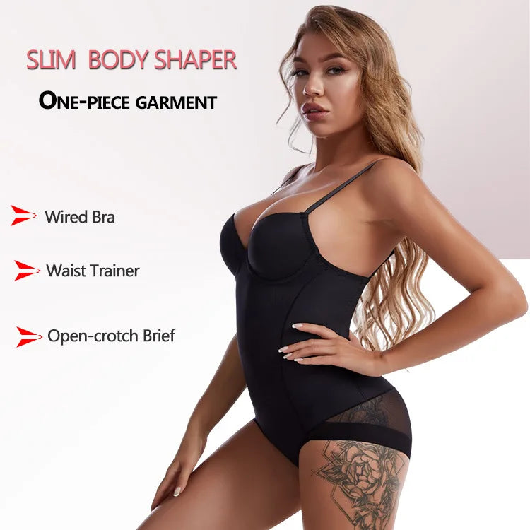 Underwire White Bodysuit Women Shapers Stretch Solid Color Silky Underwear Shapewear