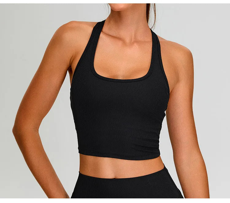 Sports Bra Top Push Up Fitness Underwear Women Yoga Bra Ribbed Sport Tops Women Breathable Running Vest High Strength Gym Wear