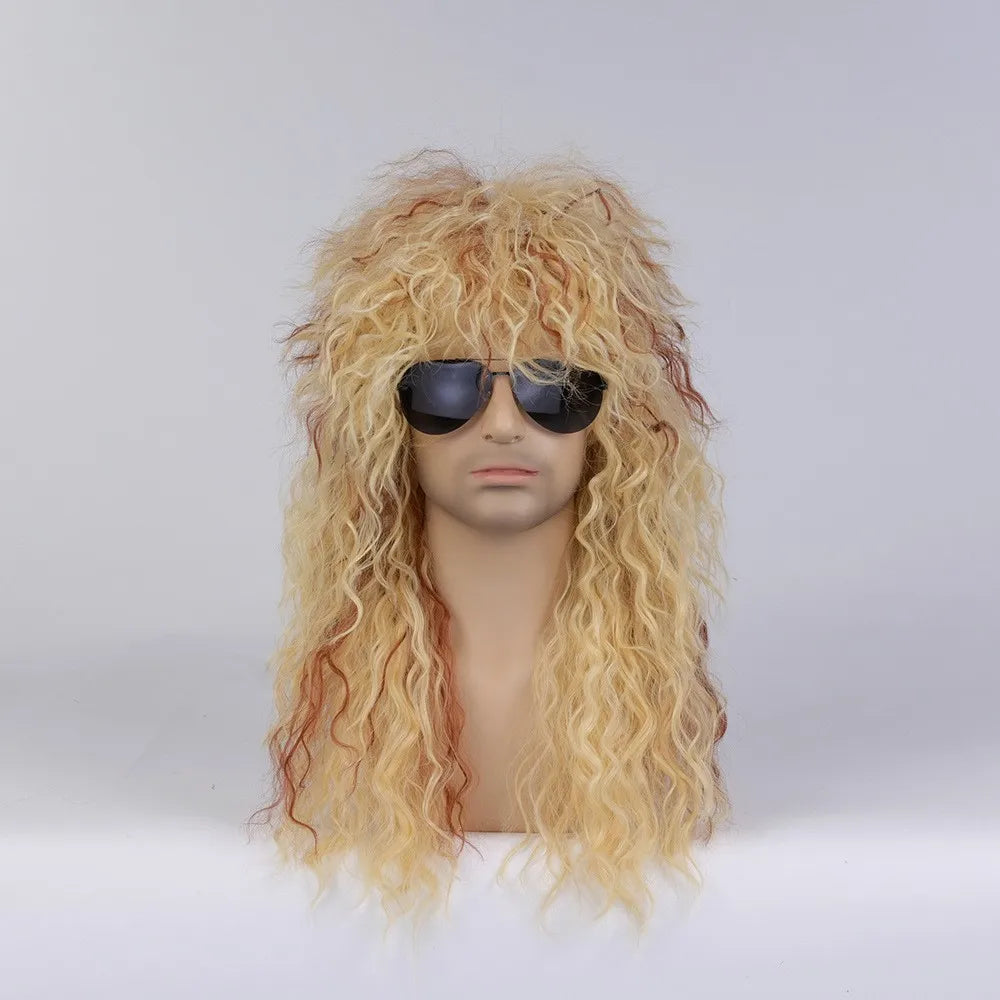 80s Rocker Synthetic Wigs for Men Mullet Wig Long Curly Hair Wig Kiss Wig Perfect for Halloween Cosplay DIY Themed Costume Party