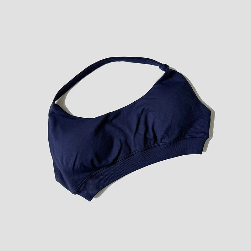 Sports Bra Women Shockproof Seamless Halter Top High Support Push-up Open Back Gym Wear Fitness Workout Underwear