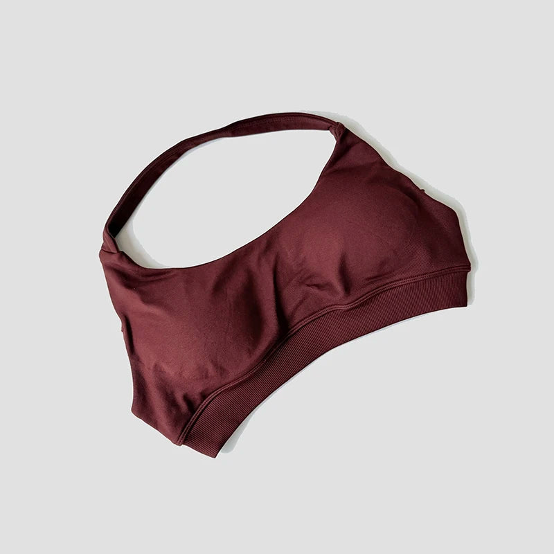 Sports Bra Women Shockproof Seamless Halter Top High Support Push-up Open Back Gym Wear Fitness Workout Underwear