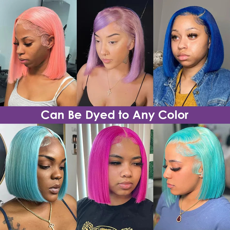 Human Hair Wig Grey Bob Wigs 200% 13x4 HD Transparent Ginger Orange Lace Front Bob Blunt Cut Straight Colored Wigs Pre Plucked