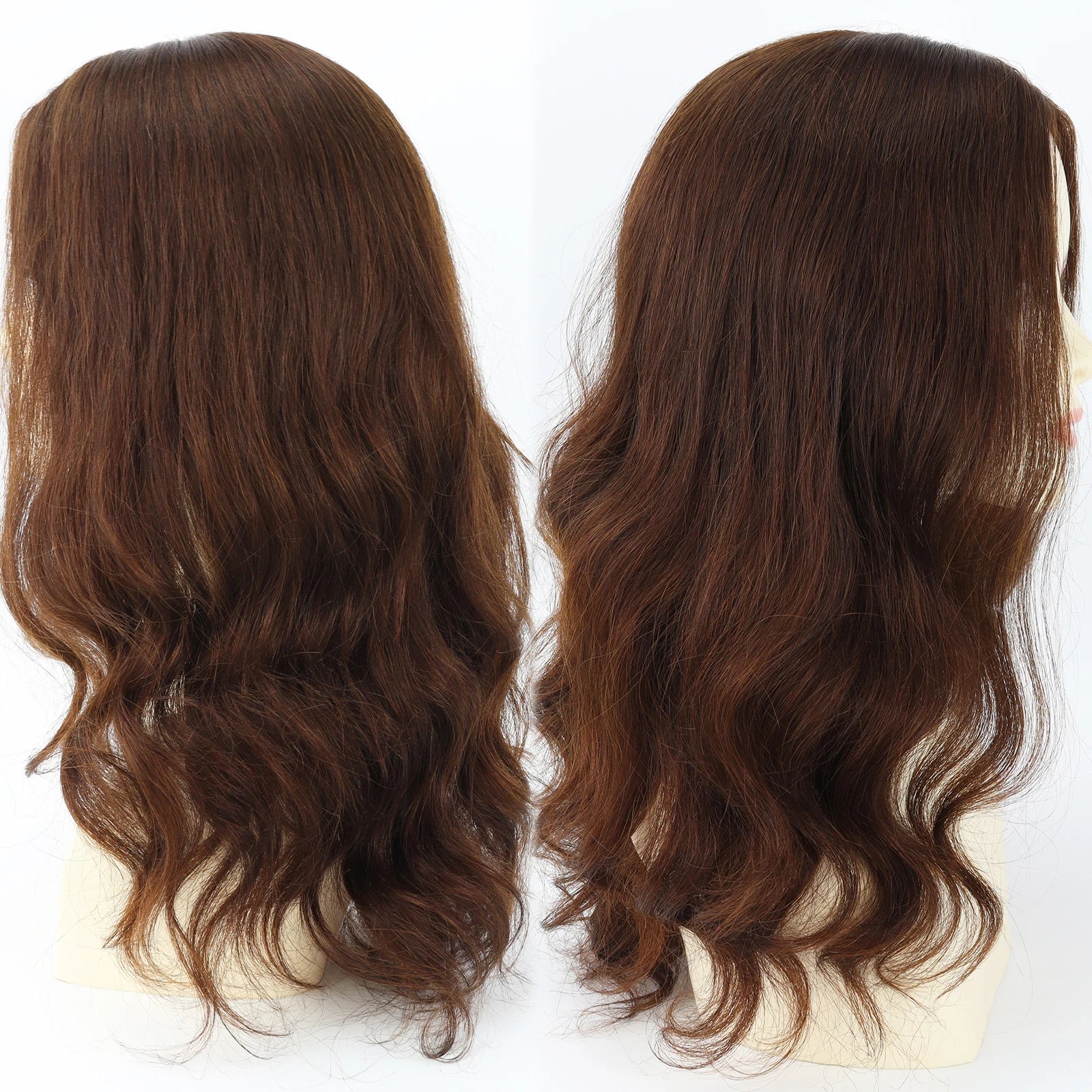 Natural Wave Human Hair Wig Medium Brown Real Virgin European Human Hair Wig for Women 6x6" Silk Base with PU Front