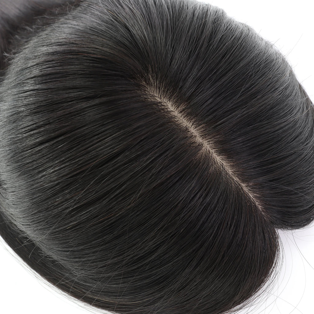 Layer Human Hair Wig for Women 6x6" Silk Base Wig with PU Around Medium Brown Hair Wig with Elastic Net Soft Breathable