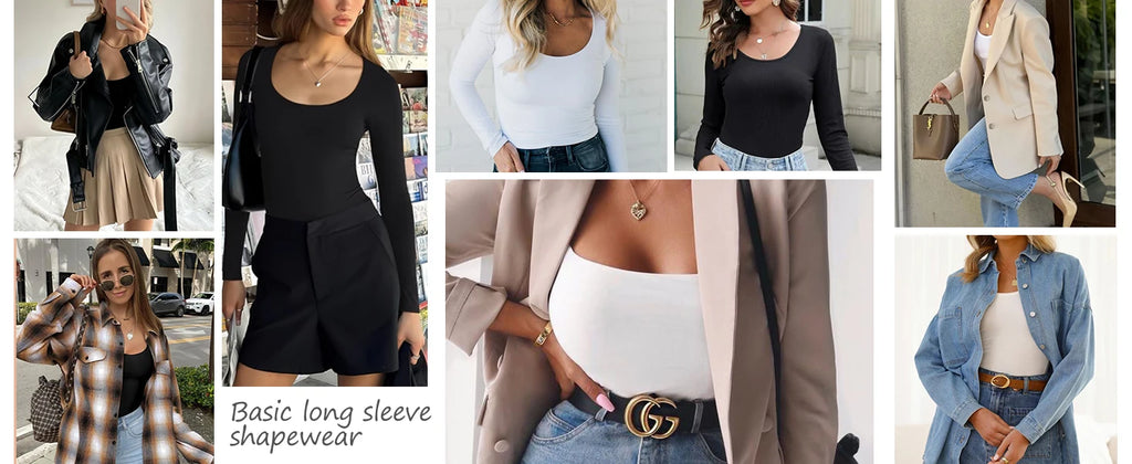 Bodysuits Shapewear for Women Thong Shaper Corsets Long Sleeve Seamless Waist Trainer Crew Neck BodySuit