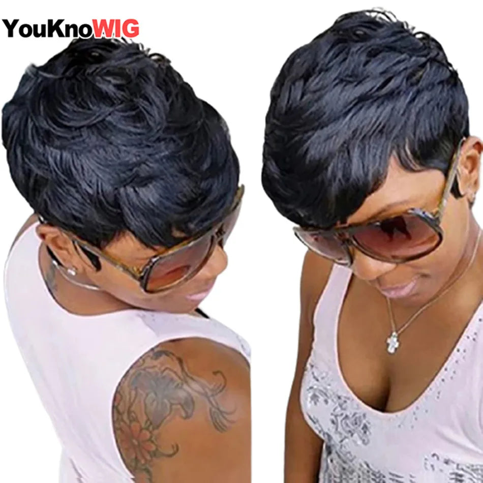 Deep Curly Human Hair Wigs For Women Non Lace Front Curly Wig With Bangs Full Machine Made Wig Brazilian Remy Hair Short Bob Wig